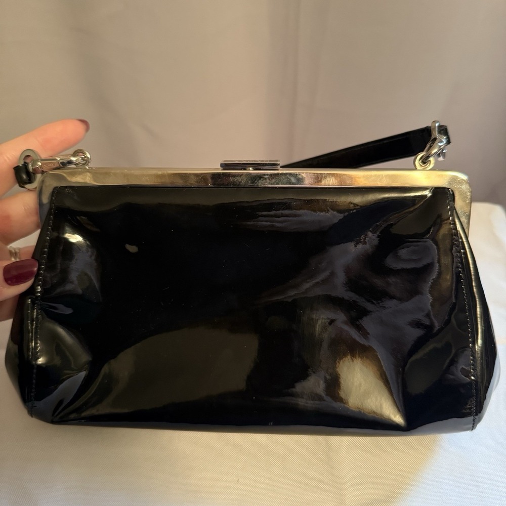 Rare Vintage Coach 2001 Black Patent Leather Shoulder Evening Bag Clutch Purse - Picture 2 of 14
